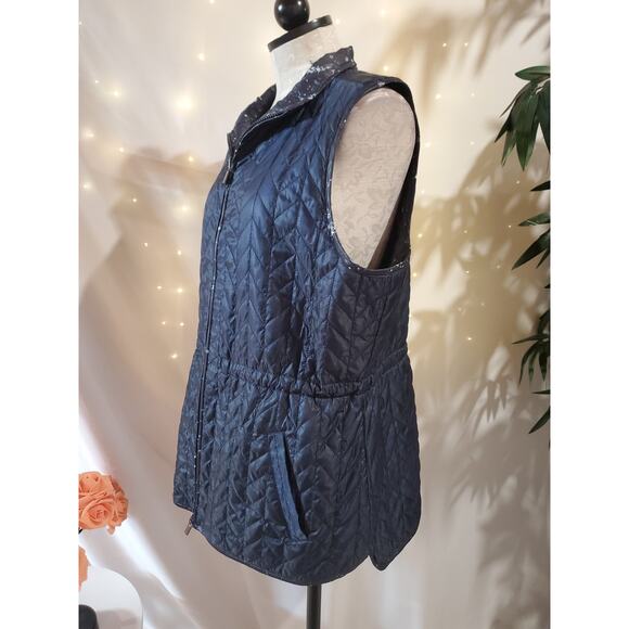Chicos Zenergy Womens Reversible Quilted Celestial Vest Size 2 L 12/14 Navy Blue - Picture 6 of 13